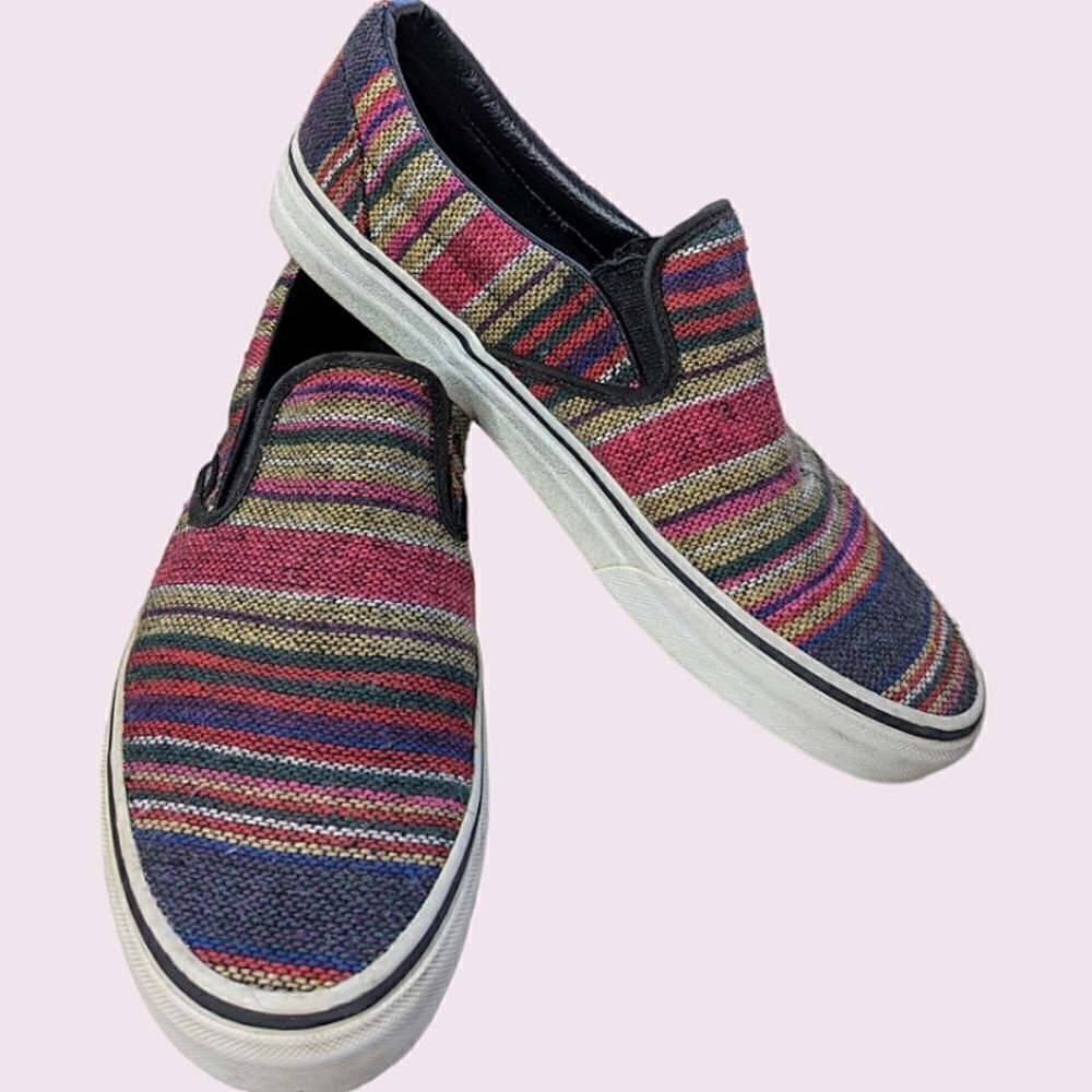 VANS Striped Canvas Slip On Skater Style Loafers size 42.5โUnisex